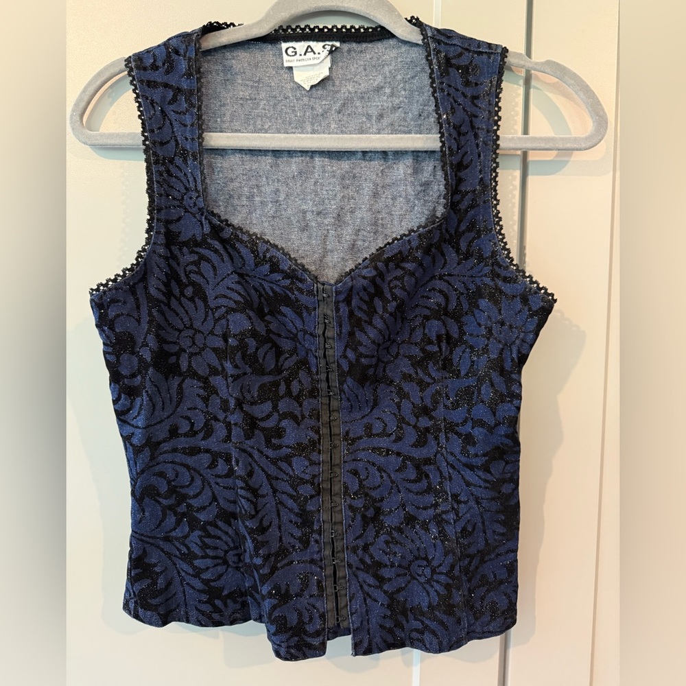 Women's vintage 90s Navy and black sparkle corset top